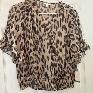 Bar III Tan and Brown Ruffled Blouse